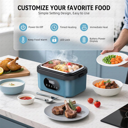 Gison Electric Heated Lunch Box Food Warmer 1.5L60W Outdoor Car Travel Office18000mah battery Portable No water fast heating Box