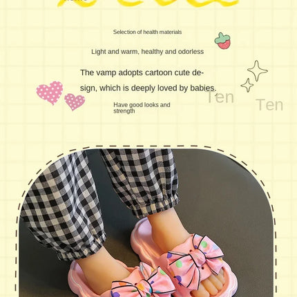 Children Slippers Girls Wearing Soft Soled Slippers Outside Cute Bow Anti Slip Bathroom Slippers Contrast Color Kid Slippers