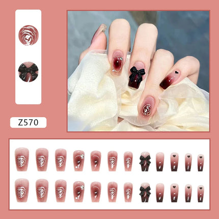 Sparkling Diamond 24 Pcs Press on Nails Pink Nail polish Glossy Artificial Finger Manicure Reusable False Nails