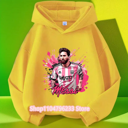 Messi Printed Children's Hooded Hoodie Plus Velvet Sweatshirt Casual Sportswear Pullover Black Top Boy and Girl Kid Baby Clothes