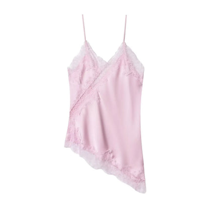 HH Sexy Women Asymmetrical Lace Slip Tops Summer Female Backless Sleeveless Off Shoulder Underwear Tanks Elegant Beach Camisole