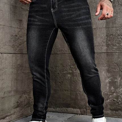 Men Jeans Denim Pants Clothing Trousers Men's Casual Black Washed Slim Fit Stretch Skinny Denim Pants