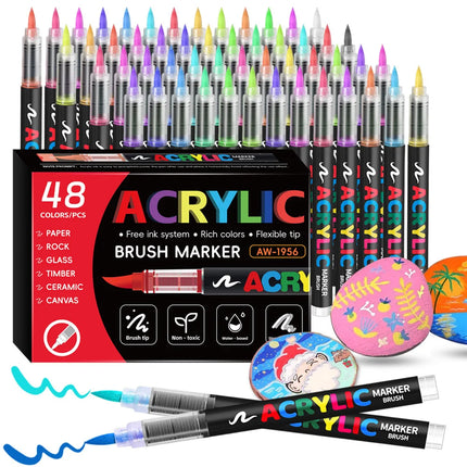 12/24/36/48Colors/set Acrylic Marker Pen Paint Brush Pen Painting Coloring Pen DIY Graffiti Art Making School and Office Supplie