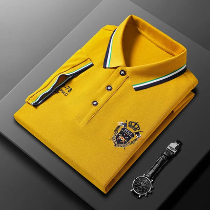 New Men's Business Casual Short Sleeved Shirt Embroidered Solid Color Polo Shirt Fashion Breathable Comfortable Versatile Top