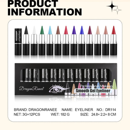 12-Piece Set of Colored Eyeliner Pens, Long-Lasting, Fade-Resistant, Waterproof, Automatic Rotating Eyeliner Pens Available in a Set