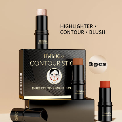 4pcs Contour Stick, Highlighter Stick, Blush Stick 4pcs Cream Contour Kit with Contour Brush, Create Face Contour, Non-greasy