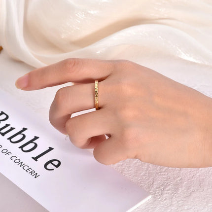 18K Gold Plated Titanium Steel Women's Pinky Rings Korean Minimalist Star Cross Engraved Jewelry Fade-Resistant Stackable Band