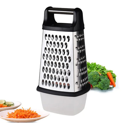 Stainless Steel Box Cheese Grater With Container 4 Sides Box Grater Handheld Kitchen Food Shredder for Vegetable Ginger Cutter