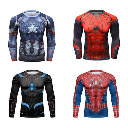 Gym Compression Shirts for Men Long Sleeve Comics Spider Cosplay T-Shirt Marvel Top Elastic Fitness Sportwear Halloween Clothes