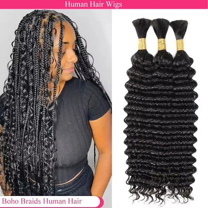 Bulk Braiding Hair Human hair Deep Wave Unprocessed No Weft Boho Braids Human Hair Bulk Extensions Brazilian Remy Hair