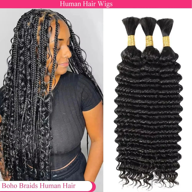 Bulk Braiding Hair Human Hair Deep Wave Unprocessed No Weft Boho Braids Human Hair Bulk Extensions Brazilian Remy Hair