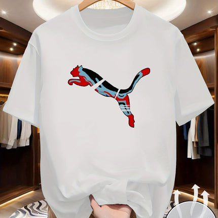 Men's summer quick drying mesh T-shirt with animal world pattern printed round neck short sleeved casual top