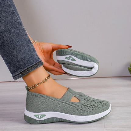 Women's shoes Solid Color Breathable Sneakers, casual sneaker women's summer sneakers, Low-top Knitted Casual Shoes Mom Shoes
