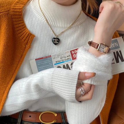 Women's Turtleneck Sweater Winter 2025 Retro with Velvet Lining Thickened Inner Wear Thermal Knitting Bottoming Shirt Pullovers