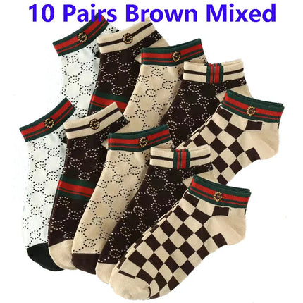5/10/20 Pairs Winter Socks Men Short Breathable Luxury Socks Designer Brand Low-Cut Fashion Trendy Ankle Socks Geometric Pattern
