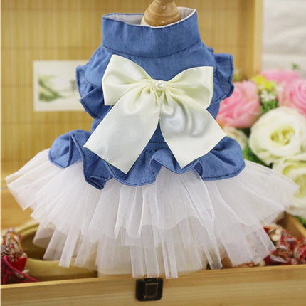 Summer Puppy Clothes Pet Denim Dresses for Small Dogs Pomeranian Chihuahua Dog Kitten Skirt Princess Dress Pink Girls Clothing