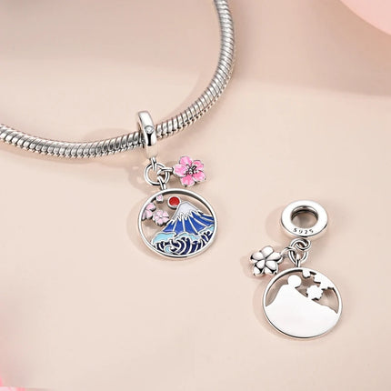 925 Sterling Silver Japanese Koinobori Senbazuru Mount Fuji Souvenir Pendant Fit Original Charm Bracelets Women DIY Jewelry Gift