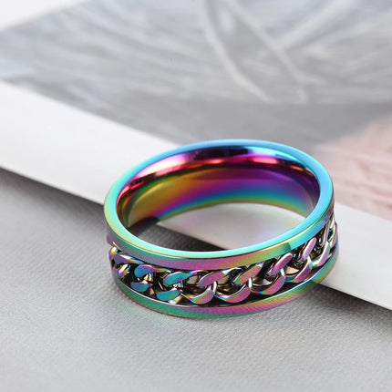 Titanium Steel Rotatable Chain Rings for Women Men Spinner Decompression Multifunctional Chain Ring Bottle Opener Ring Jewelry