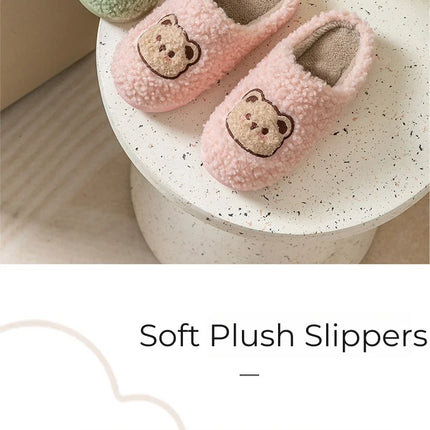 Cute Bear Fluffy Slippers Warm Plush House Shoes for Women and Men
