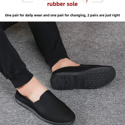 Beijing Men's Cloth Shoes Black Rubber Sole Casual Versatile Slip-On Low Cut Breathable Comfortable All-Season Footwear