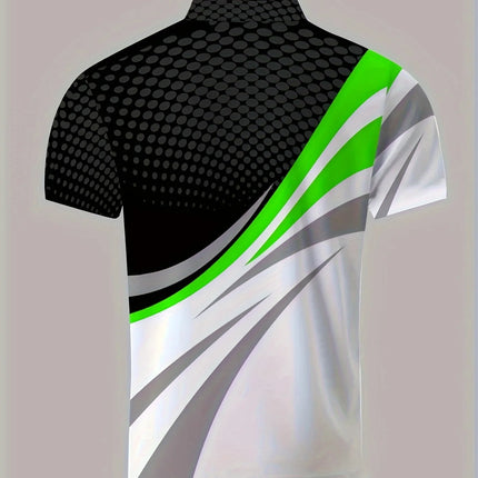 Geometric Pattern Digital Printed Men's Multi-color Unique Short-sleeved Polo Shirt for Summer Outdoor, Golf, Bowling, Tennis