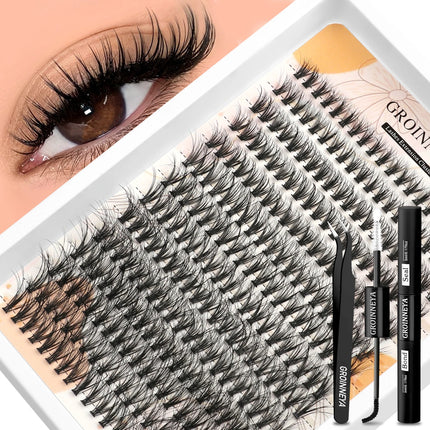 GROINNEYA Lash Clusters Kit Fluffy Volume Eyelash Clusters D Curl Cluster Eyelash Extensions 3D Wispy Lashes Clusters Makeup