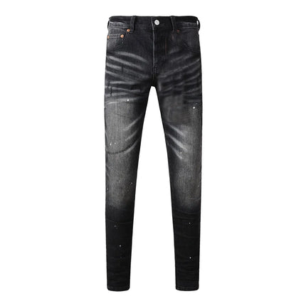 High Street Men's Jeans American Distressed Dark Black Coated Blank Stretch Skinny Button Fly Ripped Pants Trousers
