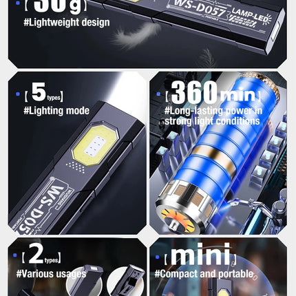 Multi functional work light LED magnetic red blue flashing mini outdoor strong light super bright maintenance light flashlight