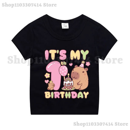 Capybara Kids Short Sleeve Tee Girl Cute Cotton T-shirt Summer Clothing Children Anime Cartoon Tops Fashion Casual Clothes Gifts