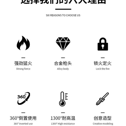 High Temperature Welding Gun Windproof Strong Red Flame Butane Gas Torch Lighter Safety Lock Fire Switch Kitchen Cigar Lighters