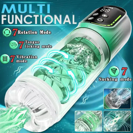 Automatic Male Masturbator Cup Telescopic Sucking Heated Pussy Blowjob Machine Thrusting Vibration Masturbation Sex Toy for Men