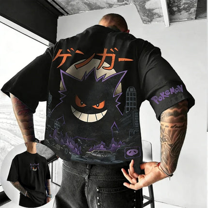 Pokémon Men's and Women's T-shirt Gengar Anime Tee Summer and Spring Boy's and Girl's Short Sleeves Parent-child Outfits