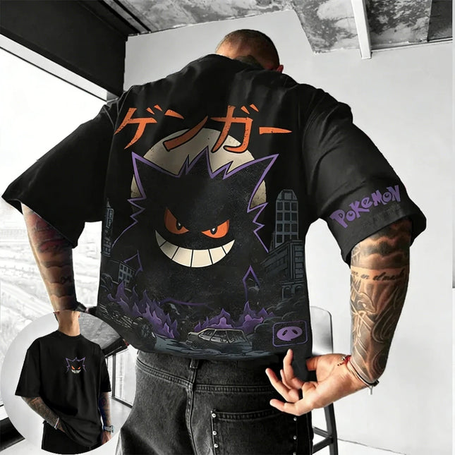 Pokémon Men's and Women's T-shirt Gengar Anime Tee Summer and Spring Boy's and Girl's Short Sleeves Parent-child Outfits