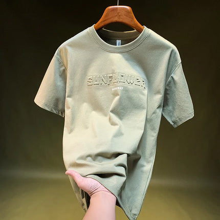 Men's short-sleeved T-shirt, new for summer 2025, American fashion brand T-shirt, loose fit, five-quarter sleeve top