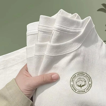 500/300g Heavy-duty White Pure Cotton T-shirt Thickened Ribbed Round Neck Short Sleeves Double-stitched Half Sleeve Tees