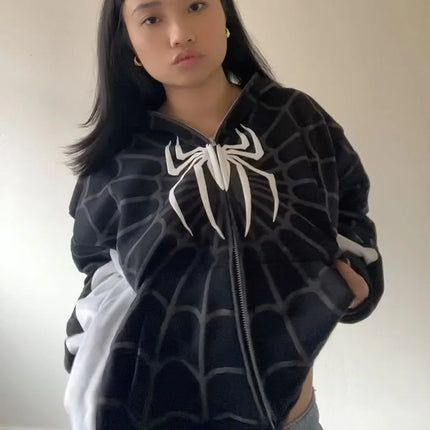 Gothic Spider Zip Hoodie Y2K / Hoodie Zippé Araignée Gothique Y2K