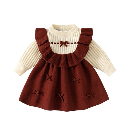 Girls Sweater Dress Sweet Flounce Knitted Young Girls Dresses Toddler Girl Clothes Bottom Shirt 2-7Y Kids Costume