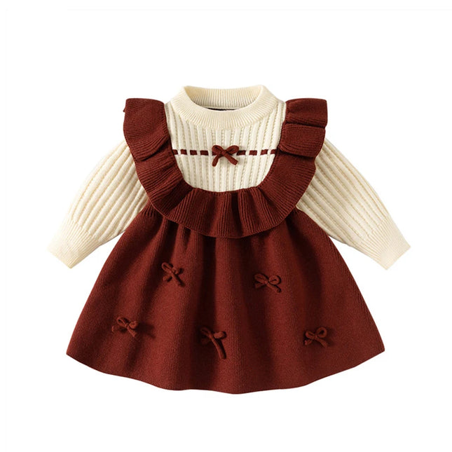 Girls Sweater Dress Sweet Flounce Knitted Young Girls Dresses Toddler Girl Clothes Bottom Shirt 2-7Y Kids Costume