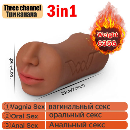 3 in 1 Blowjob Artificial Vaginal for Men Sucking Penis Rubber Vagina Pocket Pussy Simulate Real Oral Sex Love Mouth Anal Anus