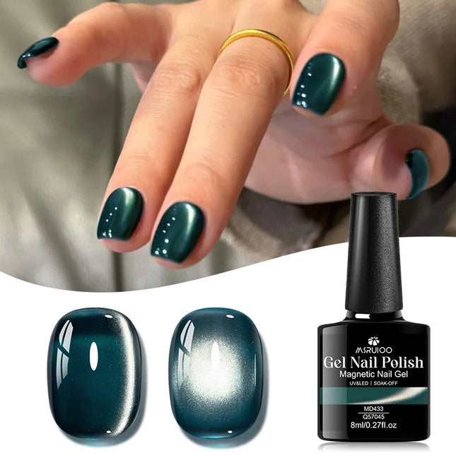 8ml Green Gemtone Cat Magnetic Gel Nail Polish Jewel Effect Nails Semi Permanent Nail Art Soak Off UV LED Gel Varnish Manicure