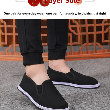 Beijing Men's Cloth Shoes Black Rubber Sole Casual Versatile Slip-On Low Cut Breathable Comfortable All-Season Footwear