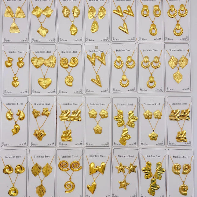 3/6/8/10/12Sets Fashion Stainless Steel Earrings Necklace Set For Women Mix Style Elegant Flowers Heart Geometry Jewelry Party