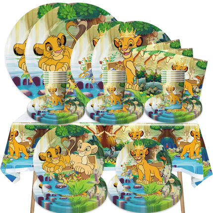 Lion King Simba Disposable Party Tableware Set Paper Plates Cups Napkins Optional Tablecloth Jungle Kids Birthday Party Supplies