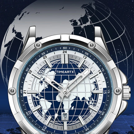 TIMEARTX mens watch Stylish Map Dial Analog Display Auto Date & Luminous Function Men's Gift Watches man (Non-Mechanical)