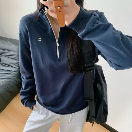 Cotton Half-zip Hoodies Women Loose Fit Stand Collar Oversized Sweatshirts 2026 Spring New Running Fitness Sports Pullover
