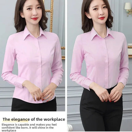 Women's Long Sleeve Anti-Light Shirt Spring Summer Workwear Professional Korean Style plus Size Uniform Button down Dress