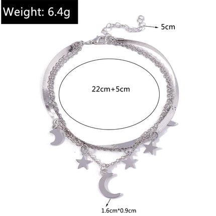 New Silver Color Anklets for Women Girls Multiple Layers Moon Star Ankle Bracelet Chain Foot Jewelry Gift