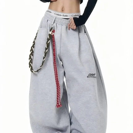 Streetwear Wide Leg Baggy Sweatpants Men Y2K Vintage Loose Curved-leg Pants Casual Sports Straight Hip Hop