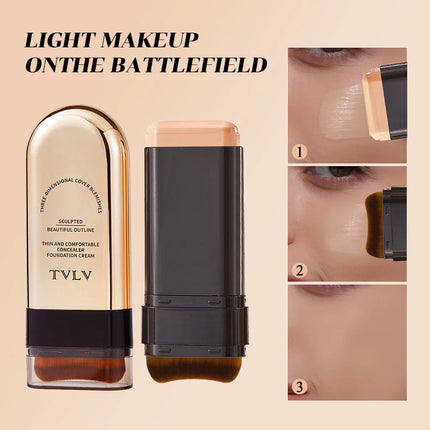 TVLV Long Lasting Matte Foundation Stick-Full Coverage Waterproof Brighten Makeup Base for Compact Concealer Stick with Brush