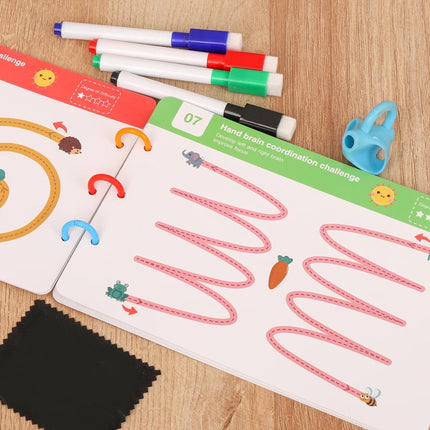 Children Montessori Drawing Toy Pen Control Training Color Shape Math Match Game Set Toddler Learn Activities Educational Book
